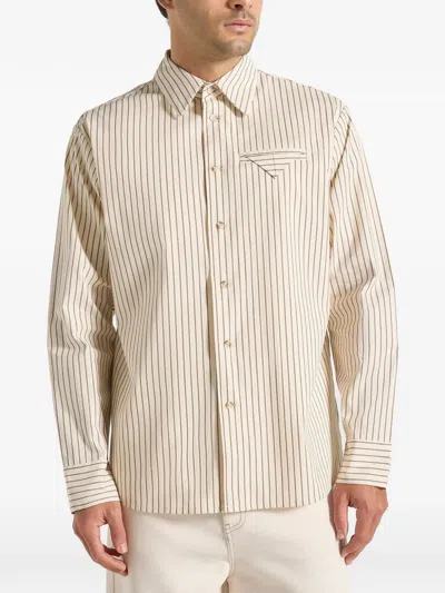 Manière De Voir Ronnie Unisex Pinstripe Long Sleeve Shirt In Neutral