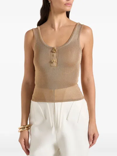 Manière De Voir Pippa Pointelle Knot Button Tank Top In Neutral