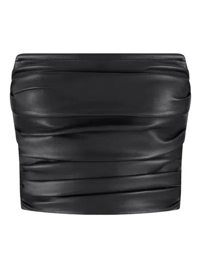 Manière De Voir Pleated Bandeau Corset Top In Black