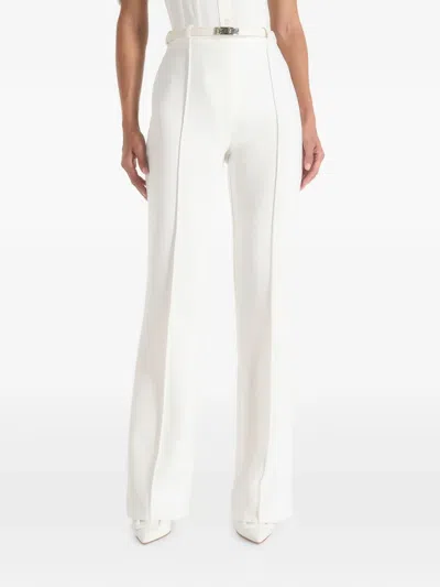 Manière De Voir Quinn In White High-waisted Belted Fit & Flare Trousers