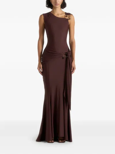 Manière De Voir Rania Asymmetric Draped Midaxi Dress In Brown