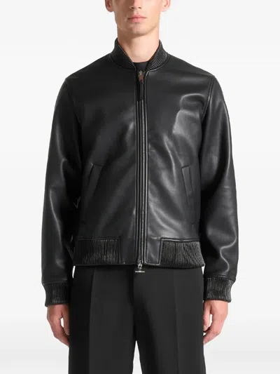 Manière De Voir Ribbed-trim Bomber Jacket In Black