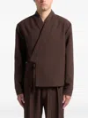 Manière De Voir Robin Textured-kimono Wrap Jacket In Brown