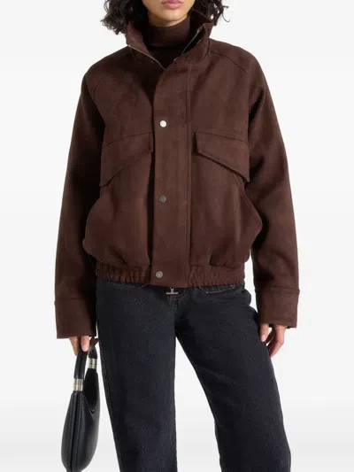 Manière De Voir Romain Suede Funnel-neck Bomber Jacket Brown In White