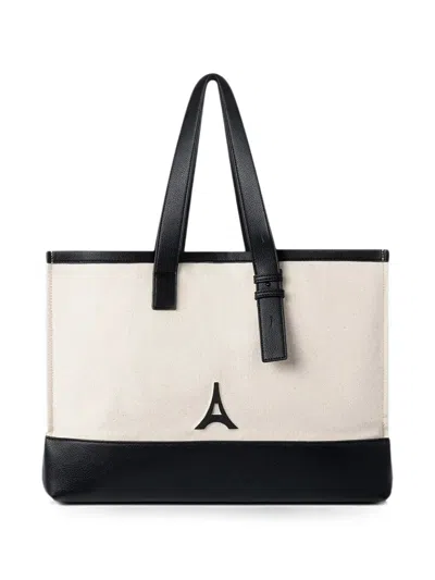 Manière De Voir Romane In Beige/black Eiffel-detail Canvas Tote Bag In Neutral
