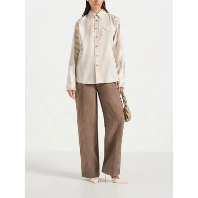 Manière De Voir Ronnie Unisex Pinstripe Long Sleeve Shirt In Neutral