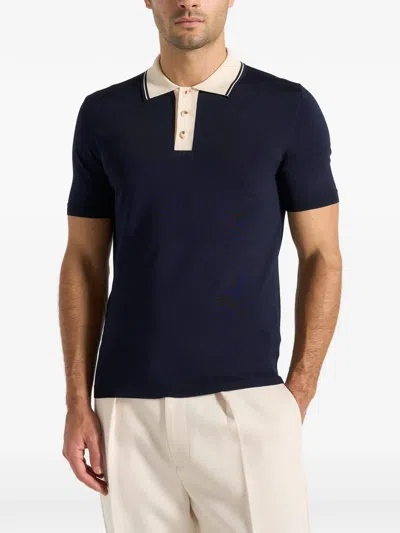 Manière De Voir Roux Contrast-collar Polo Shirt In Blue