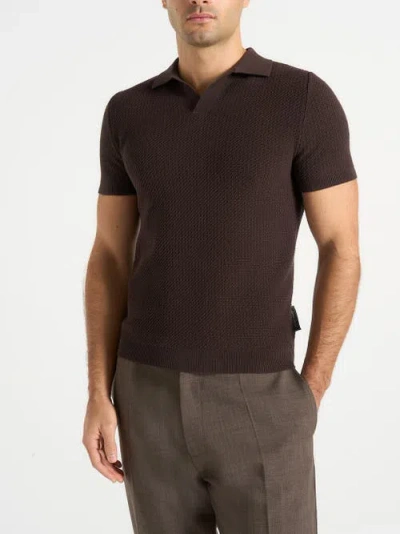 Manière De Voir Rowen Textured Knit Revere Polo Shirt In Brown