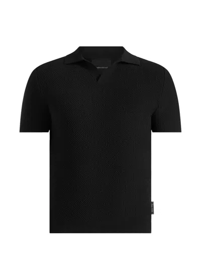 Manière De Voir Rowen Textured Knit Revere Polo Shirt In Black