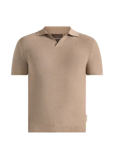 Manière De Voir Rowen Textured Knit Revere Polo Shirt In Brown