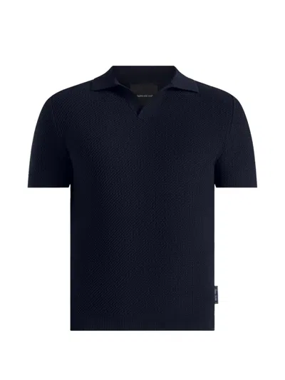 Manière De Voir Rowen Textured Knit Revere Polo Shirt In Blue