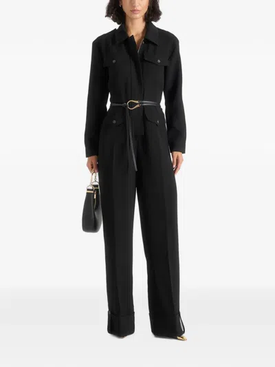 Manière De Voir Ruby In Black Tailored Crepe Belted Utility Jumpsuit