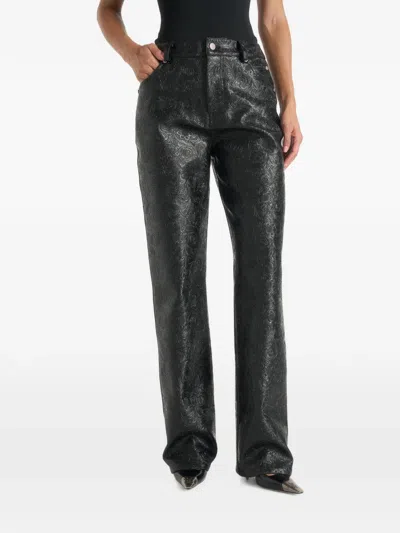 Manière De Voir Ruth In Black Embossed-leather Mid-rise Trousers