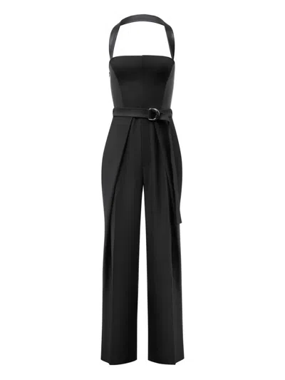 Manière De Voir Sabine Pleated Belted Jumpsuit In Blue