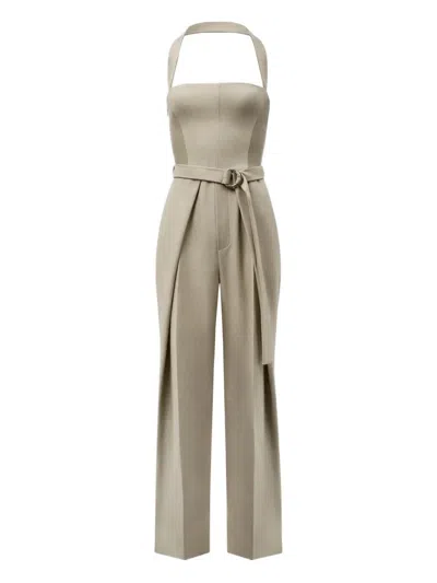 Manière De Voir Sabine Pleated Belted Jumpsuit In Neutral