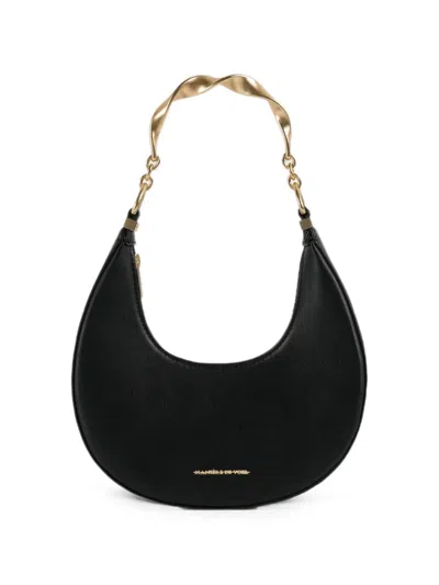 Manière De Voir Sadie In Black Sculpted Leather Crescent Bag
