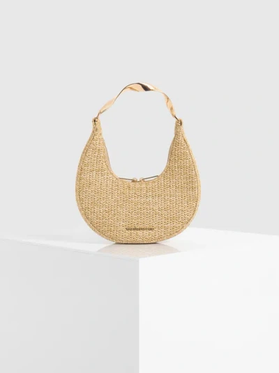 Manière De Voir Sadie Sculpted Raffia Crescent Bag In Nude