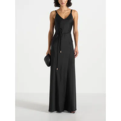Manière De Voir Saffron Satin Belted Maxi Dress In Black