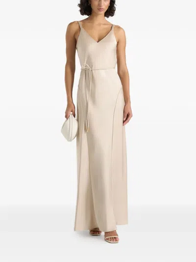 Manière De Voir Saffron Satin Belted Maxi Dress In Neutral