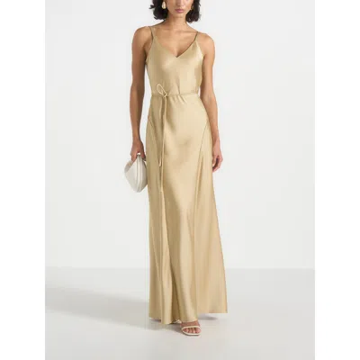 Manière De Voir Saffron Satin Belted Maxi Dress In Neutral