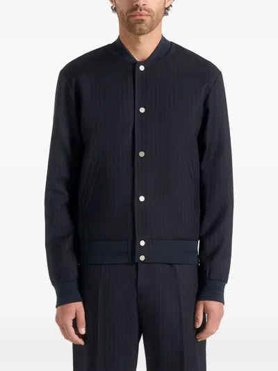 Manière De Voir Savin Pinstripe Bomber Jacket In Blue