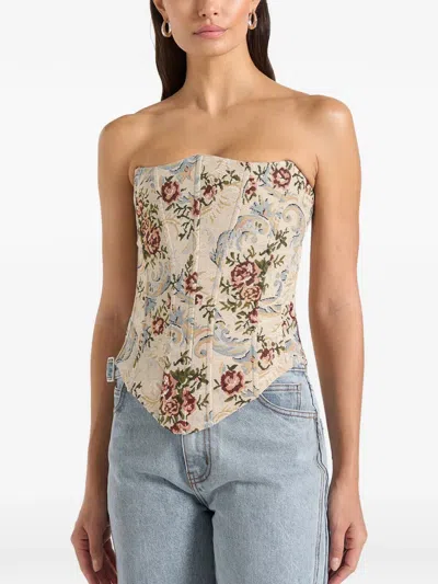 Manière De Voir Scarlett Floral Lace-up Corset In Neutral