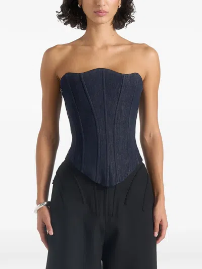 Manière De Voir Scarlett Lace-up Denim Corset In Blue