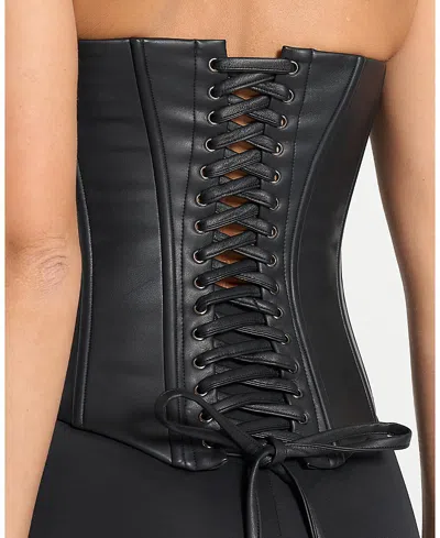 Manière De Voir Scarlett Leather Lace Up Corset In Yellow