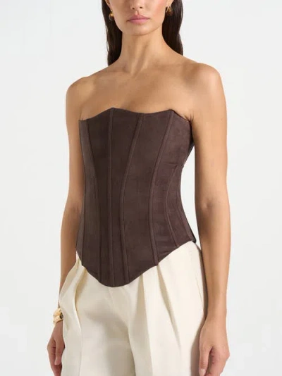 Manière De Voir Scarlett Suede Lace Up Corset In Brown