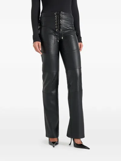 Manière De Voir Seren Croc-embossed Lace-up Trousers In Black