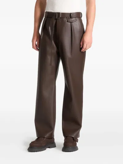 Manière De Voir Serge Pleated Faux-leather Trousers In Brown