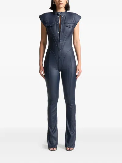 Manière De Voir Shoulder-pads Contour Jumpsuit In Blue