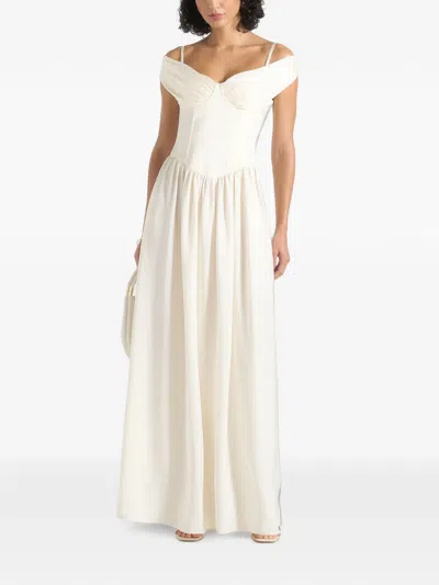 Manière De Voir Sia In Ivory Off-shoulder Satin Corset Maxi Dress In White