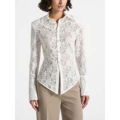 Manière De Voir Sila Wide Shoulder Lace Angled Shirt In White