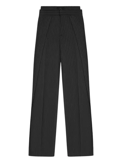 Manière De Voir Sofia Satin-waistband Pinstripe Trousers In Black