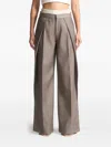 Manière De Voir Sofia Satin-waistband Pinstripe Trousers In Brown