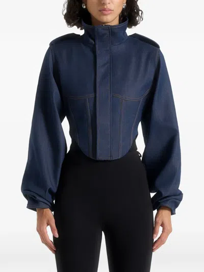 Manière De Voir Solange Corset Denim Jacket In Blue