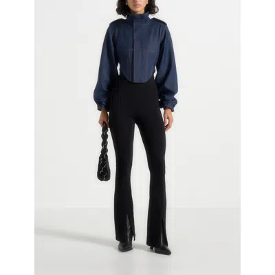 Manière De Voir Solange Denim Tacked Sleeve Corset Jacket In Blue