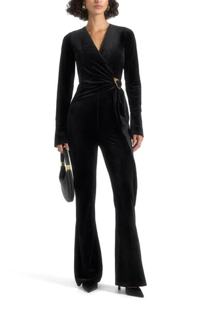 Manière De Voir Solel Velour Wrap Jumpsuit In Blue