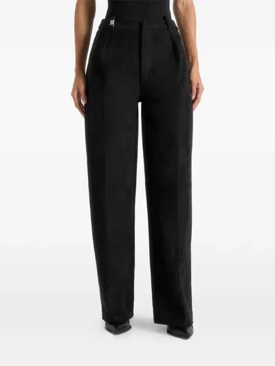 Manière De Voir Solène Front-pleat Suede-effect Trousers In Black