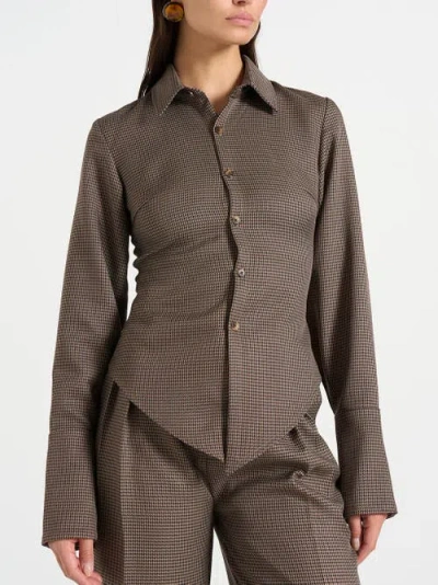 Manière De Voir Sonia Houndstooth Cinch Shirt In Brown