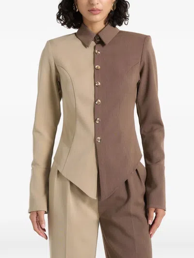 Manière De Voir Sonia In Taupe/brown Two-tone Tailored Shirt In Neutral