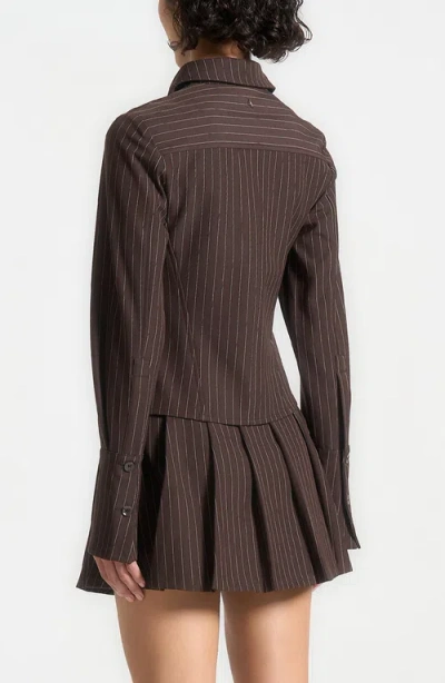 Manière De Voir Sonia Pinstripe Angled Shirt In Brown