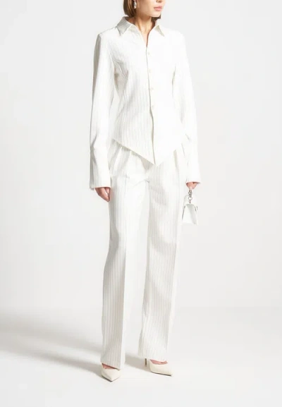 Manière De Voir Sonia Pinstripe Asymmetric Shirt In White