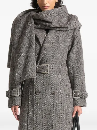 Manière De Voir Soraya Detachable-scarf Trench Coat In Gray