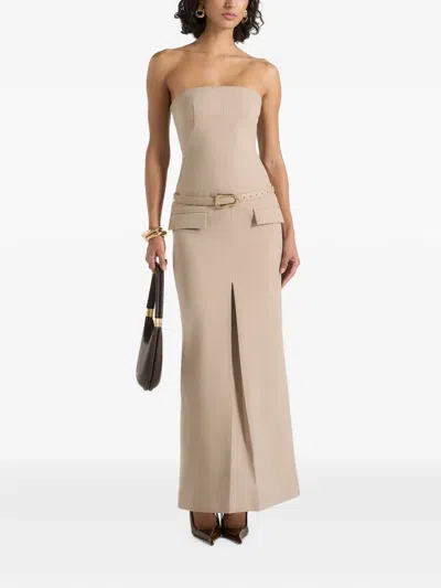 Manière De Voir Tabitha In Beige Tailored Bandeau Belted Maxi Dress In Neutral