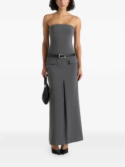 Manière De Voir Tabitha Tailored Pinstripe Bandeau Belted Maxi Dress In Multi