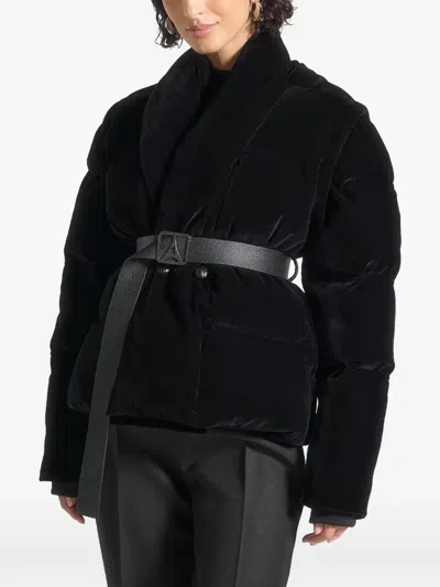 Manière De Voir Taya Velvet-effect Quilted Puffer Jacket In Black