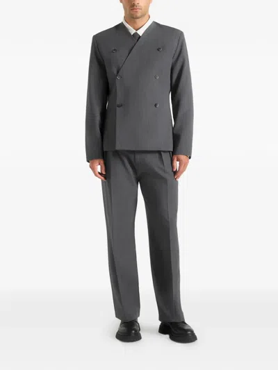 Manière De Voir Timéo Double-breasted Blazer In Gray