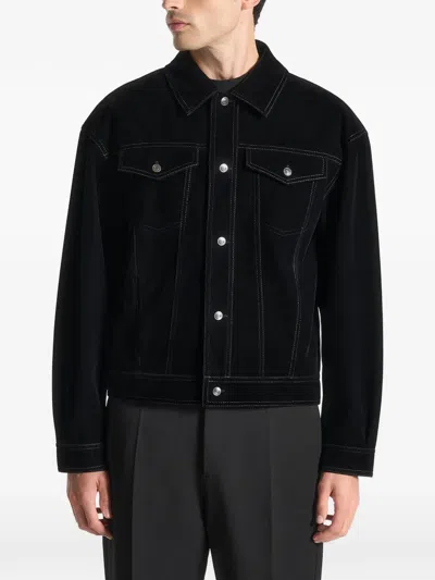 Manière De Voir Topstitching-detail Buttoned Shirt Jacket In Black